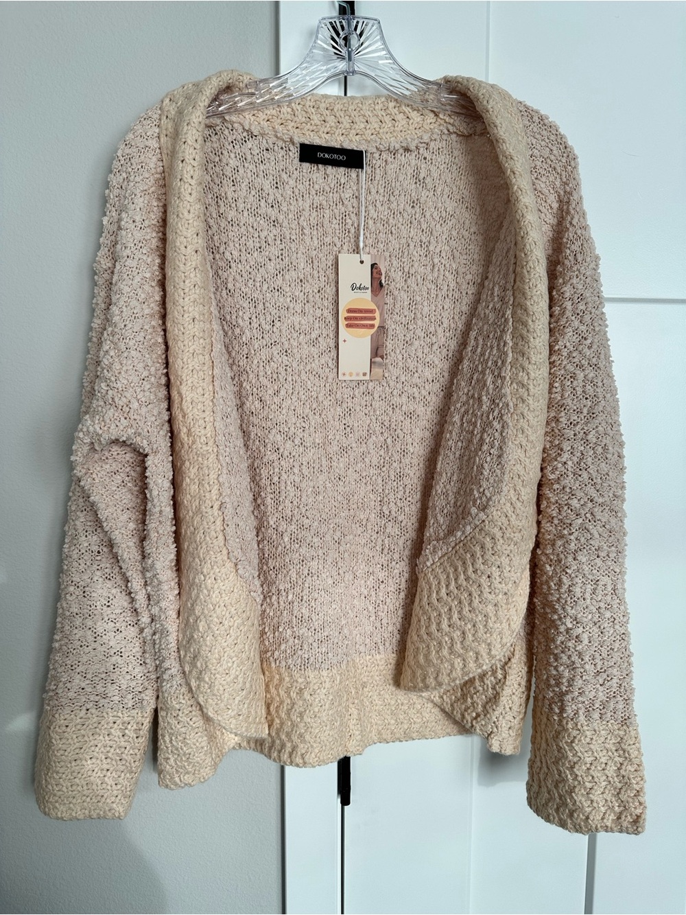 NWT Dokotoo Open-Front Chunky Cream Cardigan size L